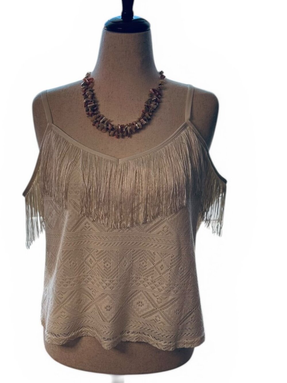 Idyllwind Ivory Fringe Lace Boho Tank Top Size XL